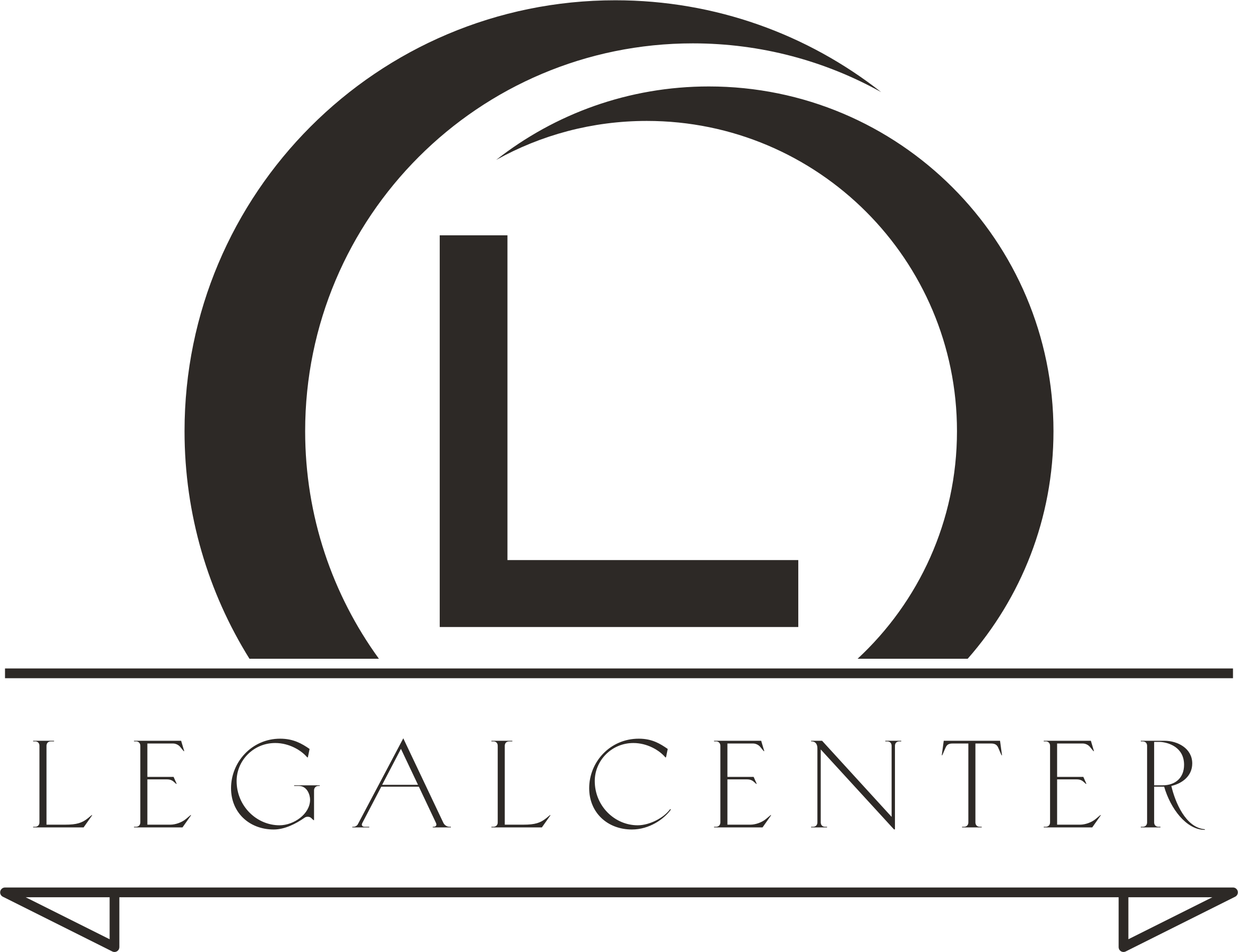 Logo des Legalcenters, der Buchstabe "L" in einem geschwungenen Kreis, darunter der Schriftzug Legalcenter, alles in schwarz auf transparentem Hintergrund